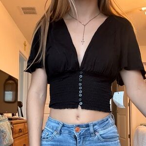 Forever 21 Black Button-Up Crop Top